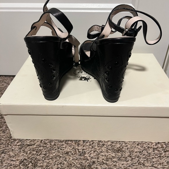 Coach Black Beveled Wedges size 10, worn one time all original packaging - Picture 2 of 5